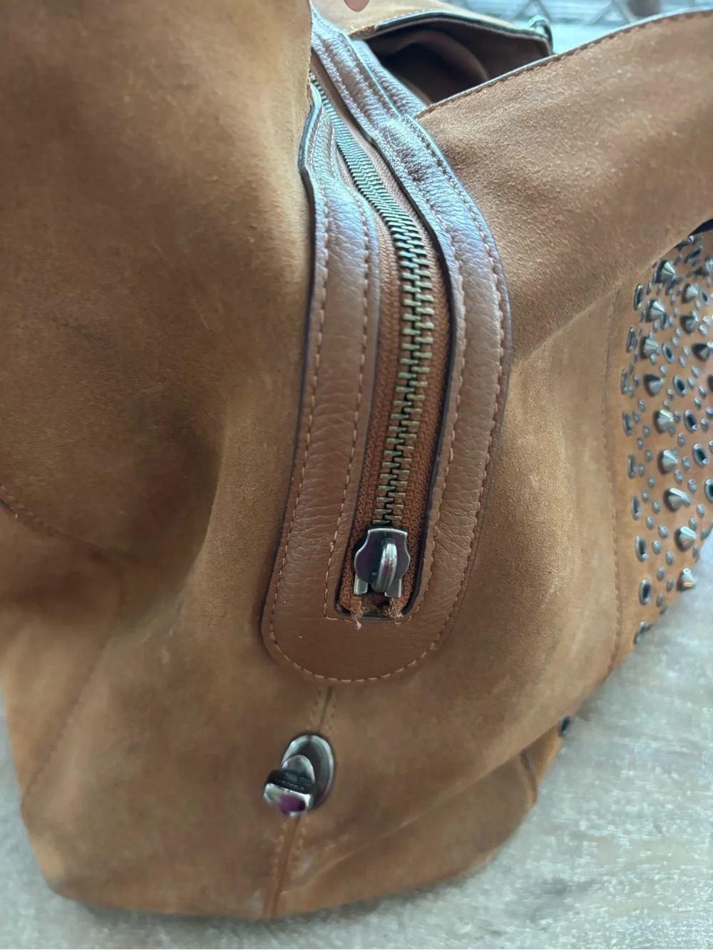 Coach Brown Suede Studded Shoulder Bag with Tassel